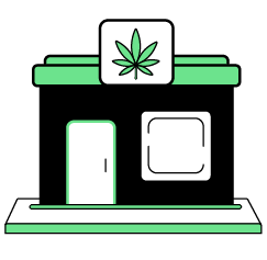 Dispensary icon with a cannabis leaf on the sign at the top