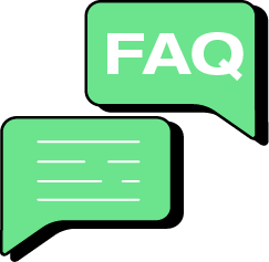 Two green text messages bubbles, the top says FAQ