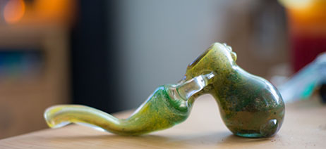 Cannabis bubbler sitting on a table