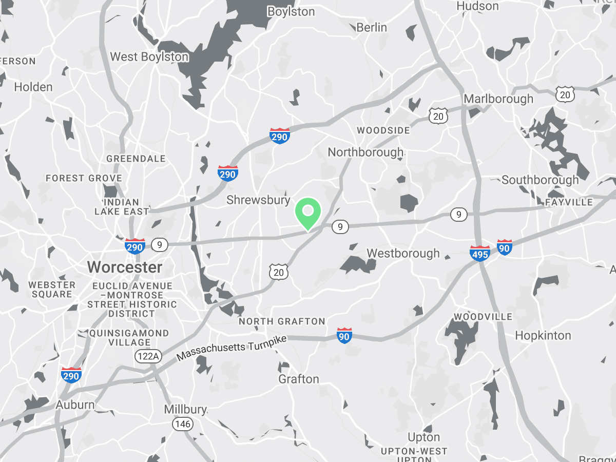 Map showing Verilife Shrewsbury, MA recreational dispensary location