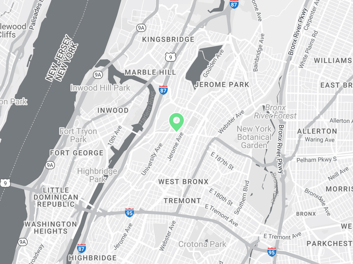 Map showing Verilife Bronx - Fordham, NY medical dispensary location