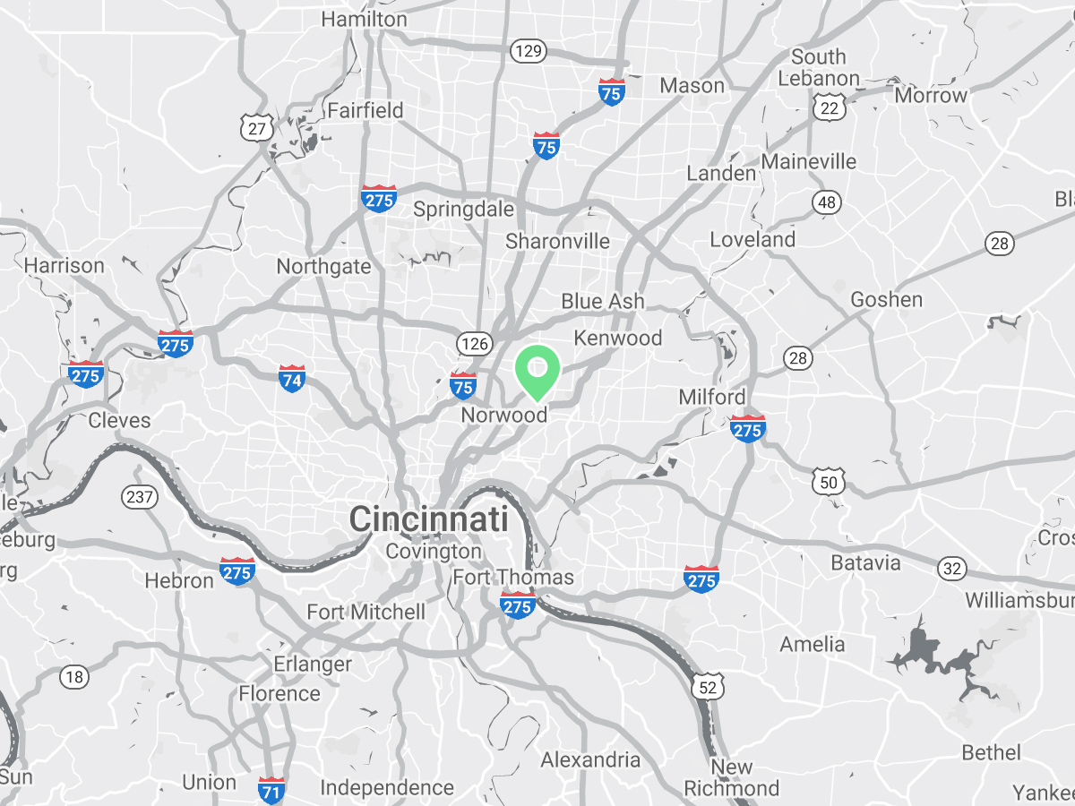 Map showing Verilife Cincinnati, OH medical dispensary location