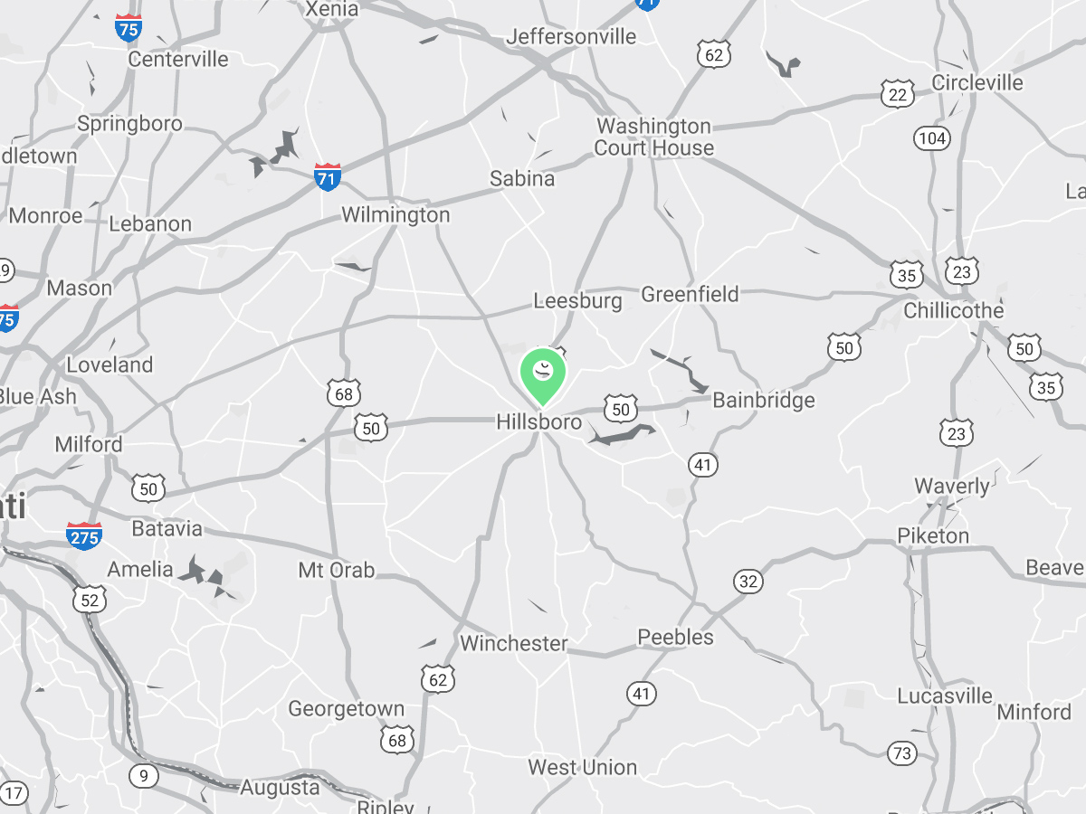 Map showing Verilife Hillsboro, OH medical dispensary location