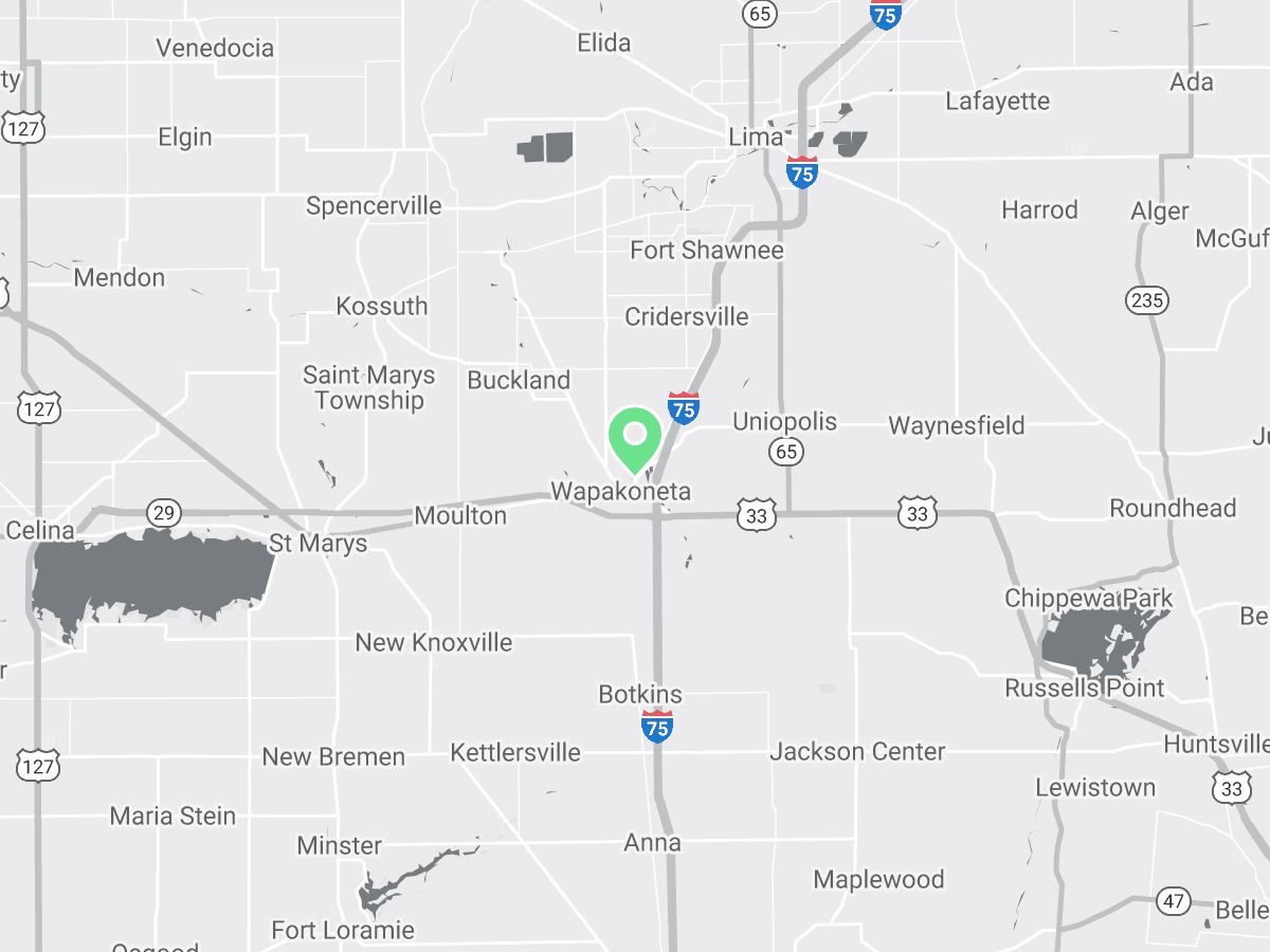 Map showing Verilife Wapakoneta, OH medical dispensary location