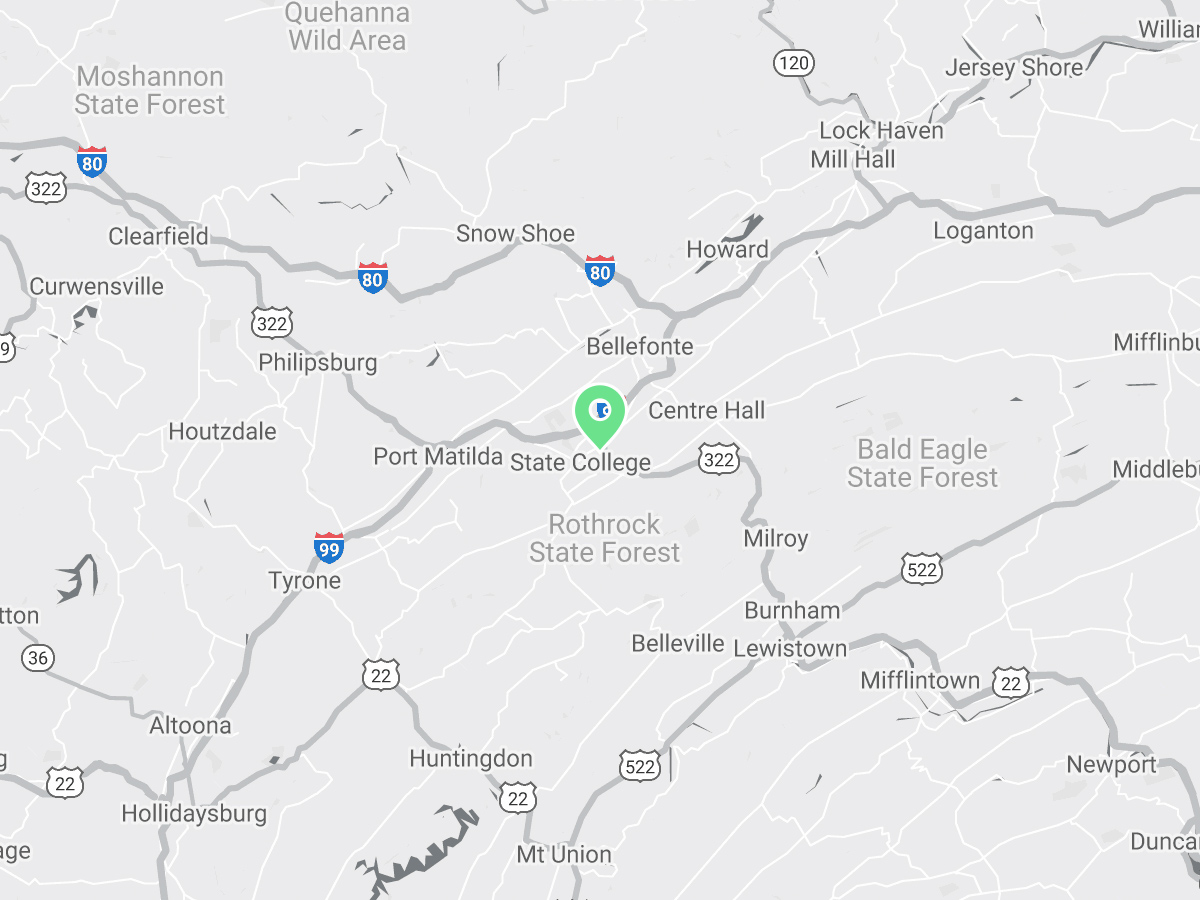 Map showing Verilife State College, PA medical dispensary location