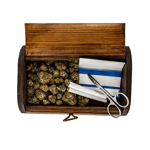 Wooden box with cannabis flower inside
