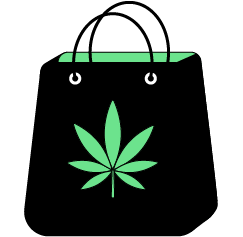 Black shopping bag with a green cannabis leaf on the front
