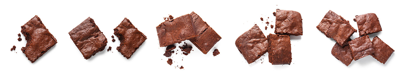 Row of brownies in various stages of being eaten