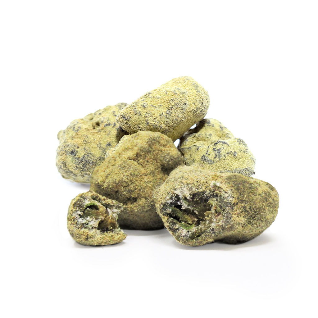 Pile of cannabis moon rocks on a white background