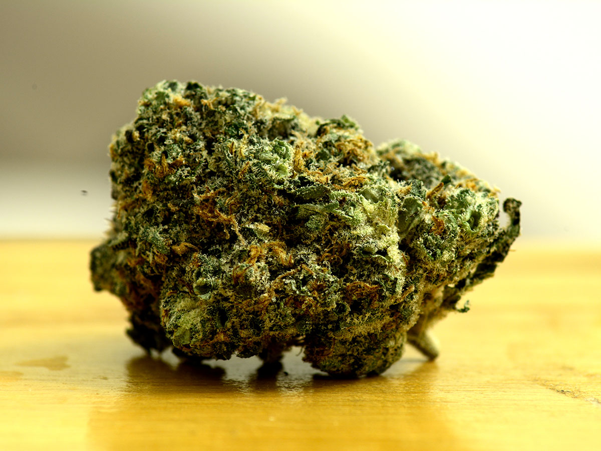 Rainbow Sherbet cannabis bud on a table