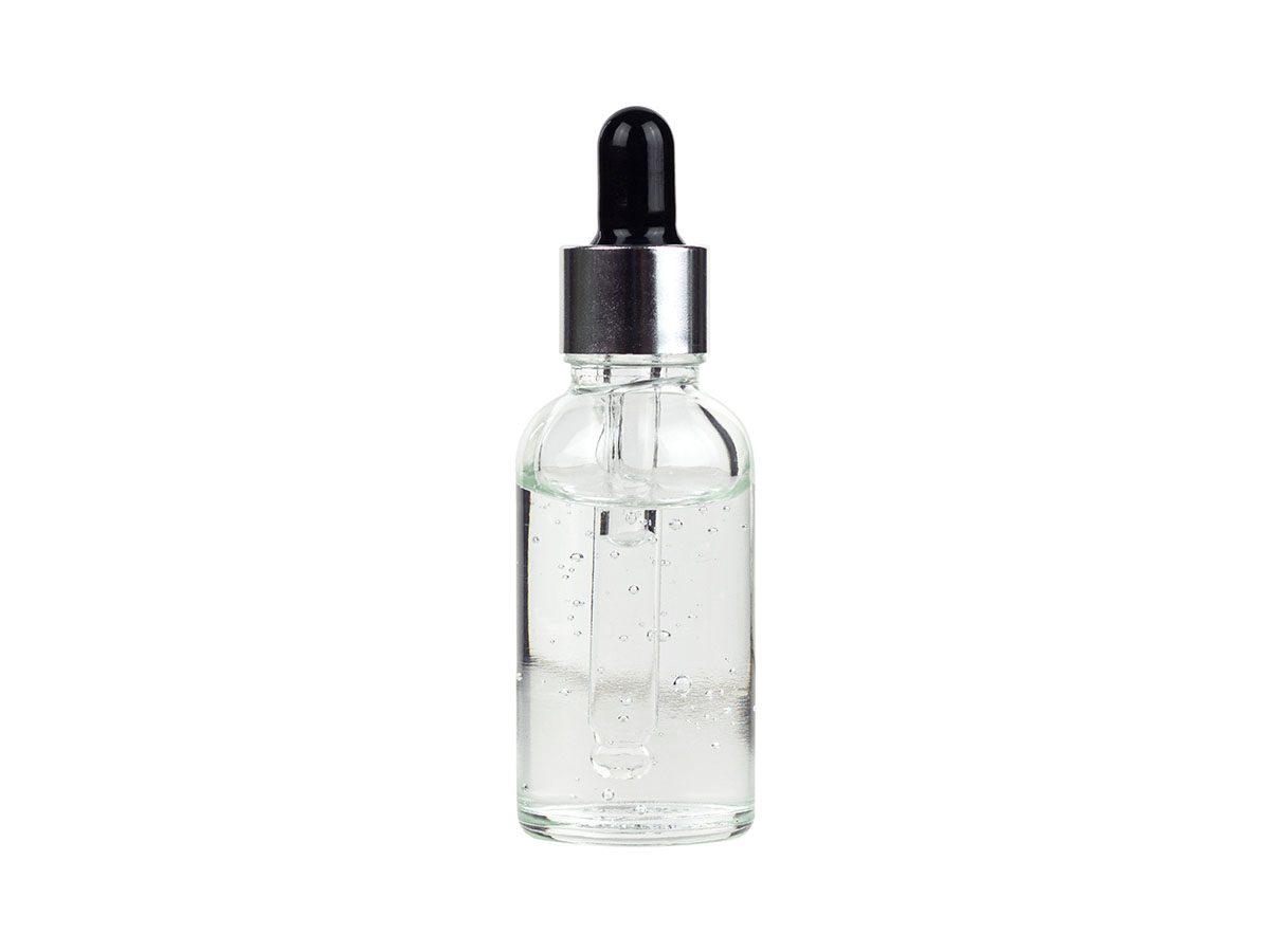 Clear bottle with black dropper
